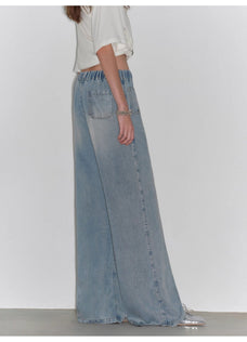 "Dream Street" Cool Lyocell Denim Drape Relaxed Elastic Waist Straight Leg Wide Leg Pants Summer - variant_title