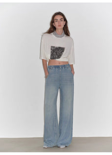 "Dream Street" Cool Lyocell Denim Drape Relaxed Elastic Waist Straight Leg Wide Leg Pants Summer - variant_title