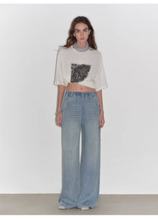 "Dream Street" Cool Lyocell Denim Drape Relaxed Elastic Waist Straight Leg Wide Leg Pants Summer - variant_title
