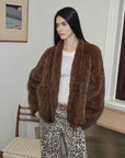 Dream Traveler Maple Brown mink coat on model, close styling view