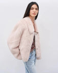 Dream Walk land camel Toscana wool coat, three-quarter styling view