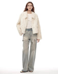 Dream Walk milky white Toscana wool shearling coat, full-length front view