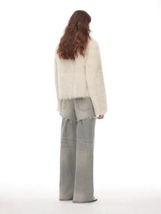 Dream Walk milky white Toscana shearling short coat, back view