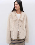 Dream Walk milky white Toscana wool coat long lapel detail