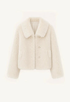 Dream Walk milky white Toscana wool shearling short coat product cutout
