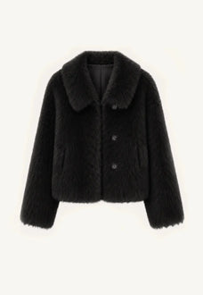Dream Walk texture black Toscana wool shearling short coat product cutout
