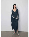 "Dreamy Ball" Lightweight and Breathable 100% Wool / U - neck Irregular Hem Long Dress for Women - variant_title