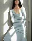 "Dreamy Ball" Lightweight and Breathable 100% Wool / U - neck Irregular Hem Long Dress for Women - variant_title