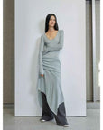 "Dreamy Ball" Lightweight and Breathable 100% Wool / U - neck Irregular Hem Long Dress for Women - variant_title
