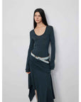 "Dreamy Ball" Lightweight and Breathable 100% Wool / U - neck Irregular Hem Long Dress for Women - variant_title