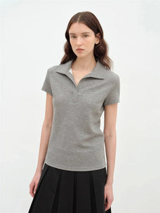Dublin lapel slim fit short sleeve T-shirt gray angled front view