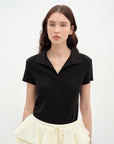 "Dublin" Lapel Straight Shoulder Slim Fit Short Sleeve T-shirt Tops Women - variant_title