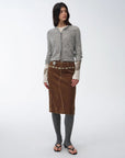 "Early Spring Sun" Retro Distressed Flocked Denim Straight Skirt Side Zipper Slit Skirt - variant_title