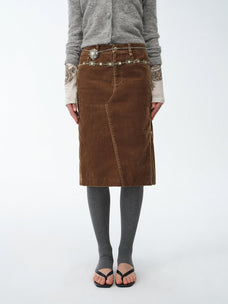"Early Spring Sun" Retro Distressed Flocked Denim Straight Skirt Side Zipper Slit Skirt - variant_title