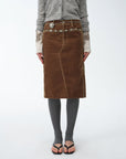 "Early Spring Sun" Retro Distressed Flocked Denim Straight Skirt Side Zipper Slit Skirt - variant_title