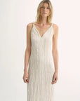 EASTMAN Ice Gloss Acetate Three - Dimensional Wave Drape Pleated V - Neck Suspender Dress - variant_title