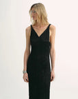 EASTMAN Ice Gloss Acetate Three - Dimensional Wave Drape Pleated V - Neck Suspender Dress - variant_title