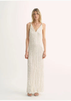 EASTMAN Ice Gloss Acetate Three - Dimensional Wave Drape Pleated V - Neck Suspender Dress - variant_title