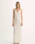 EASTMAN Ice Gloss Acetate Three - Dimensional Wave Drape Pleated V - Neck Suspender Dress - variant_title