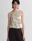 Elastic silk twisted collar original geometric print slim fit multi - occasion T-shirt sleeveless vest for women - variant_title