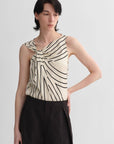 Elastic silk twisted collar original geometric print slim fit multi - occasion T-shirt sleeveless vest for women - variant_title