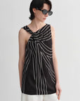 Elastic silk twisted collar original geometric print slim fit multi - occasion T-shirt sleeveless vest for women - variant_title