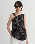 Elastic silk twisted collar original geometric print slim fit multi - occasion T-shirt sleeveless vest for women - variant_title