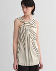 Elastic silk twisted collar original geometric print slim fit multi - occasion T-shirt sleeveless vest for women - variant_title