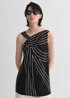 Elastic silk twisted collar original geometric print slim fit multi - occasion T-shirt sleeveless vest for women - variant_title