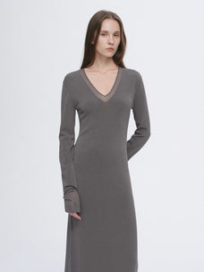 Elegant and intellectual triacetate Tencel blended skin - friendly transparent splicing design V - neck dress - variant_title