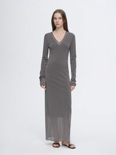 Elegant and intellectual triacetate Tencel blended skin - friendly transparent splicing design V - neck dress - variant_title