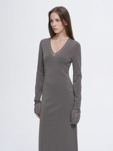 Elegant and intellectual triacetate Tencel blended skin - friendly transparent splicing design V - neck dress - variant_title
