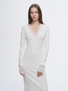 Elegant and intellectual triacetate Tencel blended skin - friendly transparent splicing design V - neck dress - variant_title