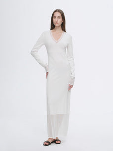 Elegant and intellectual triacetate Tencel blended skin - friendly transparent splicing design V - neck dress - variant_title