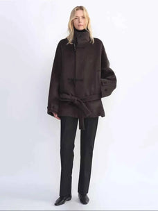 Elegant Warmth alpaca wool blend stand-collar short coat product image 03