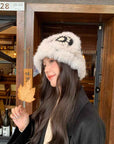 Ethnic festive rabbit fur knitted plush hat - variant_title
