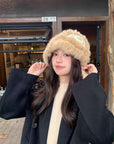 Ethnic festive rabbit fur knitted plush hat - variant_title