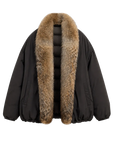 Fireladyfur Glacier Parka down parka with detachable real wolf fur trim, front view