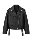 Letrans Women's Lambskin Leather Biker Jacket Cropped Retro Moto Style "Murasaki River"
