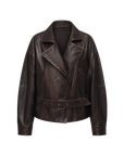 Firelady Fur Women's Two-Tone Waxed Sheepskin Leather Jacket-Belted Lapel Short Coat "Modern Queen"