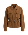 Letrans Women’s Cropped Suede Safari Jacket with Belt, Top-Grain Lambskin“Twilight Knight“