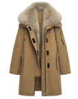 Firelady Fur Swan Feather Collection khaki raccoon fur down parka front product cutout