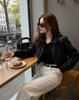 Firelady Fur Vintage Washed Leather Bomber Jacket | Versatile Stand-Collar Design "Witch Game"