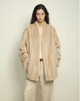Fairy Mountain Dew Beige natural mink coat on model, front view