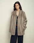 Fairy Mountain Dew Silver Blue mink coat on model, front view
