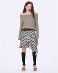 Firelady Fur Fashion Law army green gray off-shoulder raglan sleeve top on EVA model front view