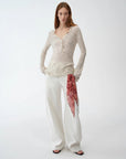 Fashionable cotton and linen beaded fancy yarn waisted bell sleeves round neck cardigan knitted top"Perry Moonlight" - variant_title