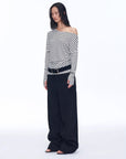 Fashionable off - shoulder Lyocell Tencel wool blended draped patchwork striped T-shirt"Picasso Lines" - variant_title