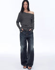 Fashionable off - shoulder Lyocell Tencel wool blended draped patchwork striped T-shirt"Picasso Lines" - variant_title