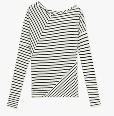Fashionable off - shoulder Lyocell Tencel wool blended draped patchwork striped T-shirt"Picasso Lines" - variant_title